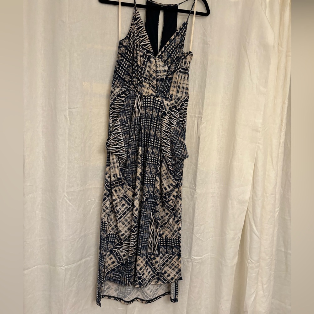 BCBGMaxAzria Geometric Navy and Cream Midi Dress